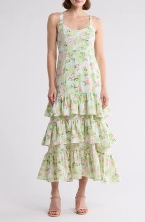 August Sky Tiered Maxi Dress in Mint Multi at Nordstrom Rack, Size Medium