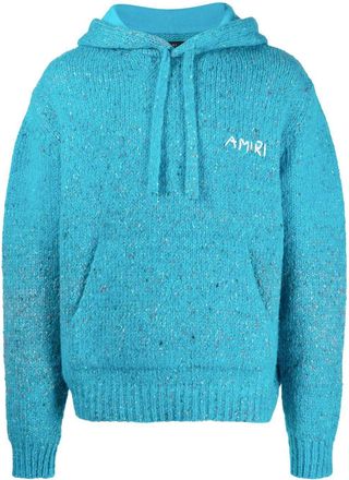 Amiri logo-embroidery knitted hoodie - men - Polyamide/Alpaca/Cotton/Polyester/Cotton - XXXL - Blue