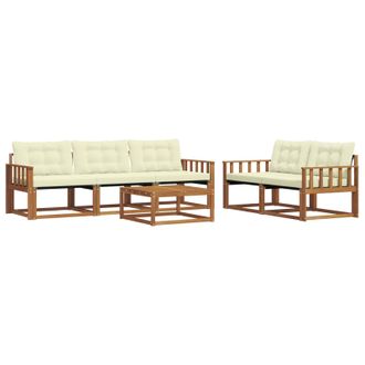 vidaXL Conjunto De Sof&aacute;s De Exterior Con Coj&iacute;n 6 Pcs Natural Y Crema Vidaxl