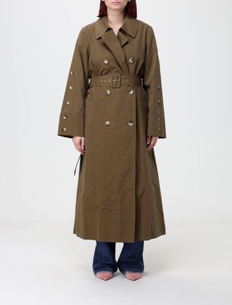 Twinset Trench lungo doppiopetto in misto cotone con cintura e maniche a kimono