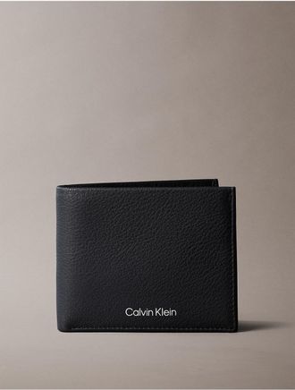 Calvin Klein Mens Pebble Grain Leather Bifold Wallet - Black
