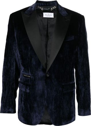 Philipp Plein single-breasted velvet blazer - men - Silk/Acetate/Polyester/Viscose/Viscose - 54 - Blue