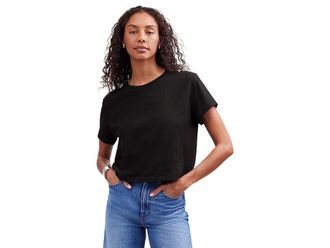 Madewell Bella T-Shirts Slub Womens Clothing Jet Black : LG (Womens 10-12), Cotton