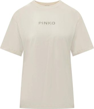 Pinko Pinko, Tops, Dames, Beige, XS, T-shirt met ronde hals en korte mouwen