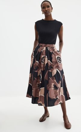 Contemporaine Womens Patterned poplin flared skirt
