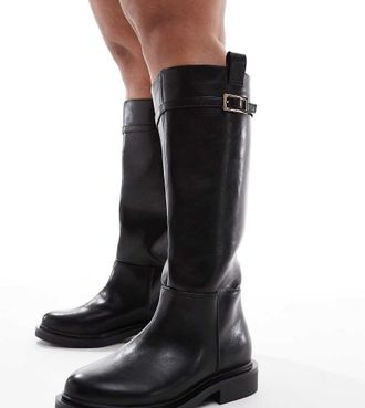 Asos Curve - Callie - Stivali bassi al ginocchio neri eleganti stile equitazione-Nero