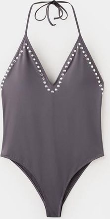 Mango Costume da bagno halter borchie grigio - Donna - XS - MANGO