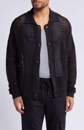 Frame Denim Mixed Open Stitch Cotton Cardigan in Black at Nordstrom Rack, Size Medium
