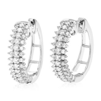 Vir Jewels 3/4 cttw 78 Stones Round Lab Grown Diamond Hoop Earrings.925 Sterling Silver Prong Set 3/4 Inch