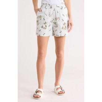 Melrose and Market Slub Knit Pull On Shorts in Blue- Olive Feather Floral at Nordstrom Rack, Size Xx-Large