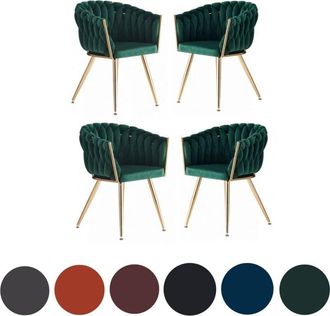Life Interiors Set of 4 Roma Modern Velvet Dining Chairs - Ergonomic Curved back with Gold Metal Frame - Armchair for Dining Room Kitchen Living Room - Green