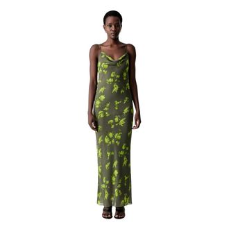 Patrizia Pepe Maxi jurk met bloemenprint en colkraag - Dames - Maxi kleedjes - Groen - M - Kleedjes