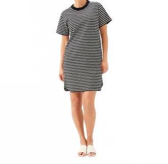 Karen Kane Stripe Short Sleeve Dress In Black With Ivory