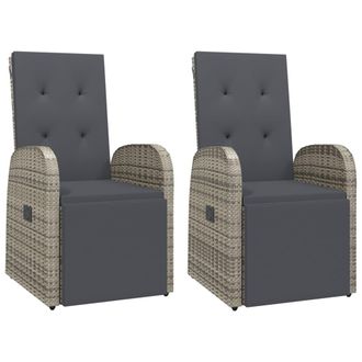 vidaXL Sillones De Jard&iacute;n Reclinables Con Cojines 2 Uds Rat&aacute;n Pe Gris Vidaxl
