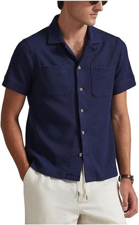 Polo Ralph Lauren Waffle-Knit Cotton Linen Camp Shirt Mens Clothing Newport Navy : 2XL, Cotton/Linen