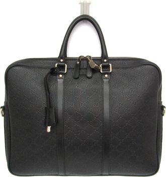 Gucci Convertible Briefcase Guccissima Leather Black Leather Briefcase Bag (Pre-Owned)
