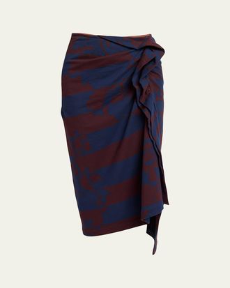 Dries Van Noten Hunam Abstract-Print Jersey Ruffle Midi Skirt