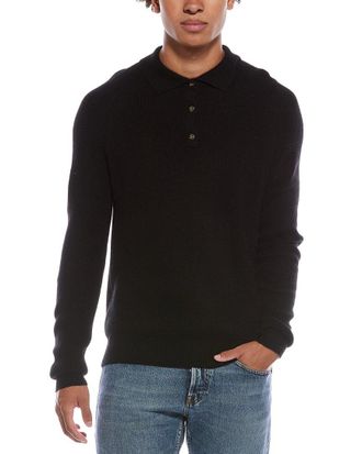 Amicale Cashmere Ribbed Cashmere Button Polo Shirt