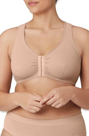 Glamorise Front Close Cotton Blend T-Back Comfort Bra in Cafe at Nordstrom, Size 34G