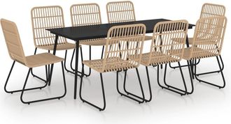 vidaXL Juego De Comedor Para Jard&iacute;n 9 Piezas Rat&aacute;n Sint&eacute;tico Y Vidrio Vidaxl
