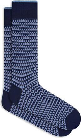 Bugatchi Check Mercerized Cotton Blend Dress Socks in Navy at Nordstrom