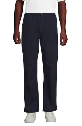 Lands End Linen Cotton E-Waist Pant in Radiant Navy Houndstooth at Nordstrom, Size Xx-Large X 29