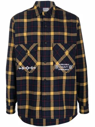 Marcelo Burlon folk check pattern shirt - men - Polyester/Recycled Cotton - S - Blue