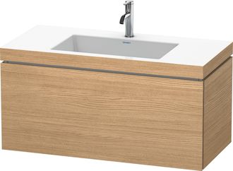 Duravit Lavabo Para Muebles Duravit L-cube C-bonded Con Base, Colgante, 100x48 Cm, 1 Extra&iacute;ble, Sin Rebosadero, 1 Agujero Para Grifo, Color: Decoraci&oacute;n Roble 