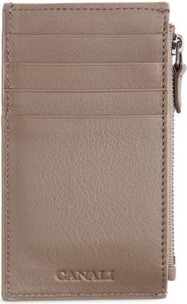 Canali Tumbled Calfskin Card Holder with Zip in Dark Beige at Nordstrom Rack