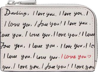 Kate Spade New York Mini Zip Card Case I Love You Script Embossed Leather Mini Zip Card Case Wallet Womens Handbags Cream