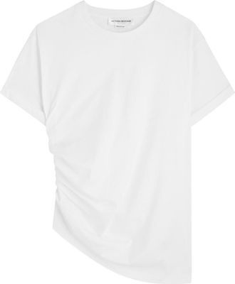 Victoria Beckham Gathered Cotton T-shirt - White - L (UK14 / L)