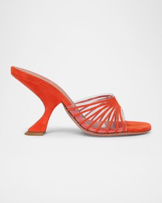Amina Muaddi Mookie Suede PVC Comma-Heel Mules