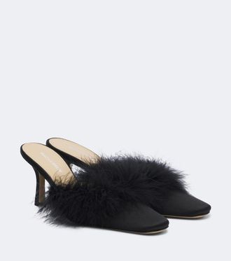 Mach & Mach Carolyn feather-trimmed satin mules