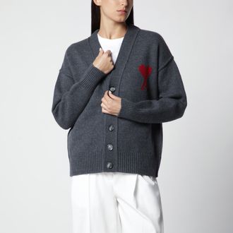 Ami Ami De Coeur cardigan in grey m&eacute;lange merino wool knit
