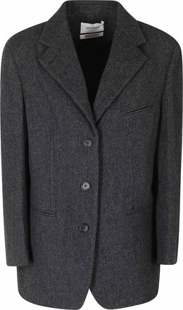 Low Classic Grey Oversized Textured Wool Tailored Blazer
