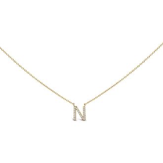 House of Brilliance 10K Yellow Gold Diamond Accent A-Z Block Initial Pendant Necklace in Yellow Gold | N at Nordstrom