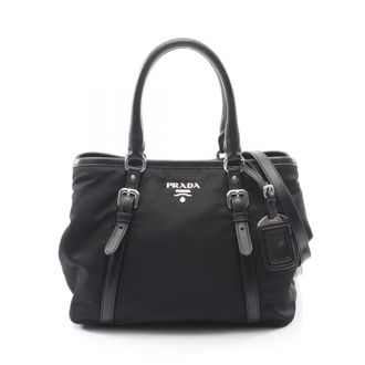 Prada Black Nylon Leather Tote Bag (Pre-Owned)