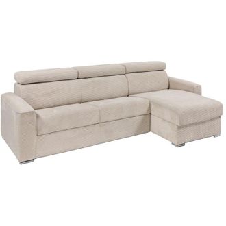 Vente-Unique Vente-unique - Divano letto angolare a ribalta angolo reversibile Letto 160cm Materasso 14cm in Velluto a coste Beige - vizir