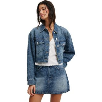 Cotton On Womens Cropped Denim Jacket in Rail Blue Texture at Nordstrom, Size Xx-Small