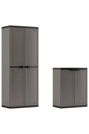 Keter Mehrzweckschrank, Anthrazit, Grau, Kunststoff, Uni, 4 F&auml;cher, 136x166x39 cm, stehend, stabil, Waschk&uuml;che, Mehrzweckschr&auml;nke