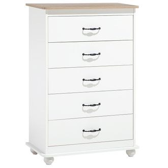 Beliani C&oacute;moda Blanca Madera Clara 5 Cajones Aparador Mueble De Almacenaje Estilo Escandinavo Minimalista Sharon