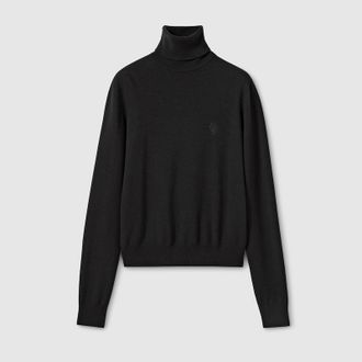 Gucci Knit Wool Turtleneck With Embroidery, Black, Ready-to-wear