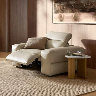 Castlery Leather Wide Arm Power Recliner Armchair with Hidden Recliner Controls - White | Jaron by Castlery