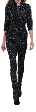 Balenciaga Runway Black Spandex Sparkle Print Top & Pants Size XS