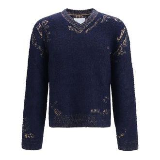 Maison Margiela Jersey de punto con cuello en V &aacute;cido - Knitwear - Hombre - Azul - L