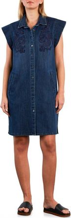 Wash Lab Denim Sundrift Embroidered Faded Cotton Blend Denim Shirtdress in Ethereal Blue Sun Drift at Nordstrom, Size X-Small