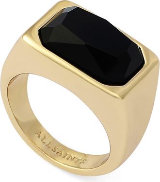 AllSaints Rectangular Stone Signet Ring in Black at Nordstrom, Size 8
