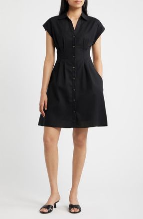 Julia Jordan Short Sleeve Shirtdress in Black at Nordstrom, Size 12