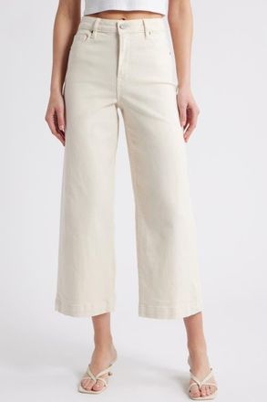 Hidden Jeans High Waist Crop Wide Leg Jeans in Cream at Nordstrom, Size 31