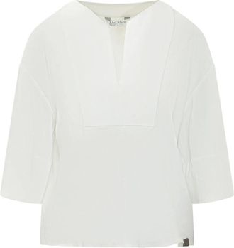 Max Mara V-hals Top met Korte Mouwen - Dames - Blouses - Wit - L - Overhemden
